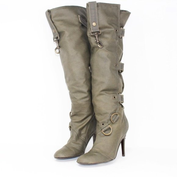 STELLA McCARTNEY #39105 Green Waterproof Fabric Long Boots (US 7 EU 37) - Picture 1 of 9